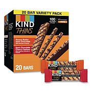 KIND Thins Peanut Butter Dark Chocolate and Dark Chocolate Cherry Cashew Variety Pack, 0.74 oz Bar, 20/Box (41891)