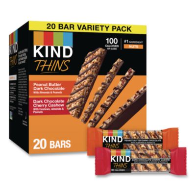 KIND Thins Peanut Butter Dark Chocolate and Dark Chocolate Cherry Cashew Variety Pack, 0.74 oz Bar, 20/Box (41891)