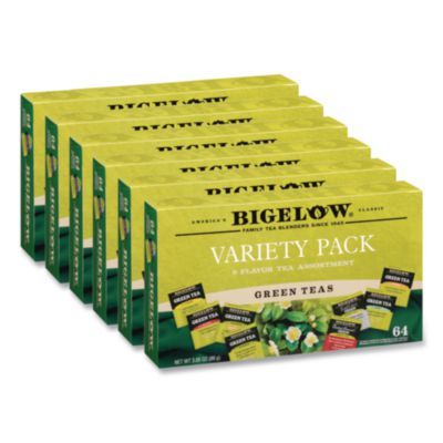 Bigelow Green Tea Assortment, Tea Bags, 64/Box, 6 Boxes/Carton (30568CT)