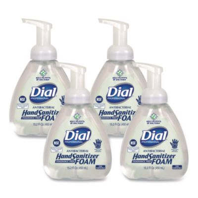 Dial Professional Antibacterial Foam Hand Sanitizer, 15.2 oz Pump Bottle, Fragrance-Free, 4/Carton (06040)
