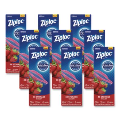 Ziploc Double Zipper Storage Bags, Triple System Seal, Gallon, 10.56" x 10.75", Clear, 38 Bags/Box, 9 Boxes/Carton (383233)