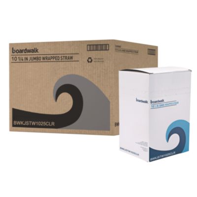 Boardwalk Wrapped Giant Straws, 10.25", Polypropylene, Clear, 100/Pack, 10 Packs/Carton (JSTW1025CLR)