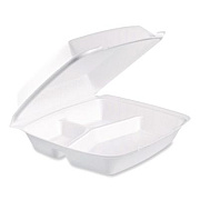 Dart Foam Hinged Lid Containers, 3 Compartments, 9.5 x 10.26 x 3.4, White, 200/Carton (110HT3)