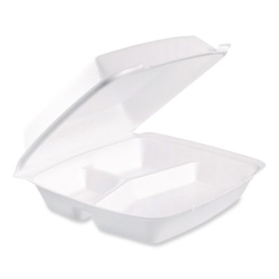 Dart Foam Hinged Lid Containers, 3 Compartments, 9.5 x 10.26 x 3.4, White, 200/Carton (110HT3)