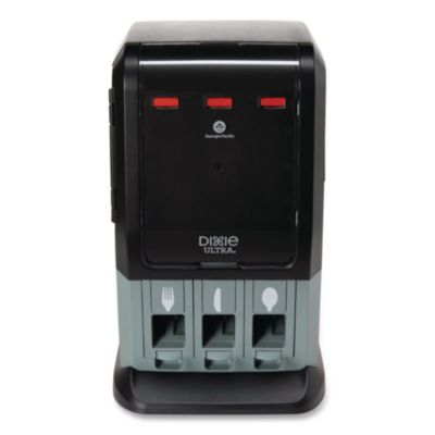 Dixie Tri-Tower Mini Dispenser, Holds Forks/Knives/Spoons or Sporks, 13.15 x 31.03 x 17.5, Black/Gray (DUSSTDSP3MIN)