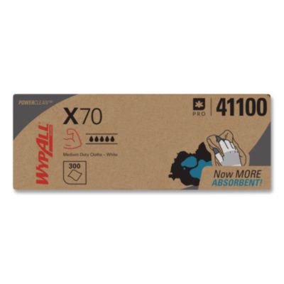 WypAll X70 Cloths, Flat Sheet, 16.6 x 14.9, White, 300/Carton (41100)