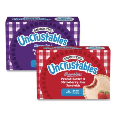 Smucker's UNCRUSTABLES Peanut Butter and Grape Jelly/Peanut Butter and Strawberry Jam, 2 oz, 10 Sandwiches/Pack, 2 Packs/Carton (90300134)