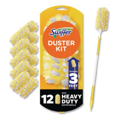 Swiffer Heavy Duty Dusters Starter Kit, Handle Extends to 3 ft, 1 Handle with 12 Duster Refills (77300)