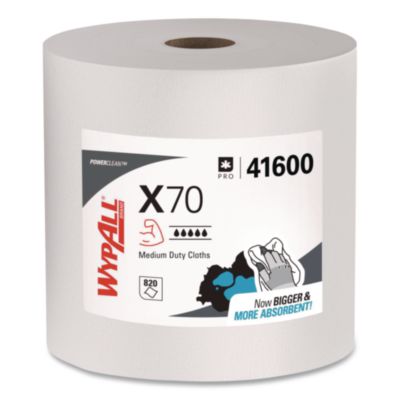 WypAll X70 Cloths, Jumbo Roll, Perforated, 12.4 x 12.2, White, 820 Towels/Roll (41600)