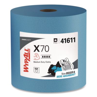 WypAll X70 Cloths, Jumbo Roll, 12.4 x 12.2, Blue, 820/Roll (41611)