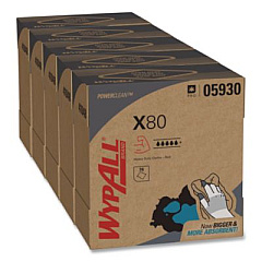 WypAll Power Clean X80 Heavy Duty Cloths, HYDROKNIT, POP-UP Box, 8.34 x 16.8, Red, 76/Box, 5 Box/Carton (05930)