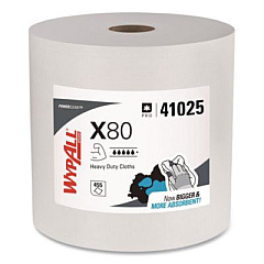 WypAll Power Clean X80 Heavy Duty Cloths, Jumbo Roll, 12.4 x 12.2, White, 455/Roll (41025)