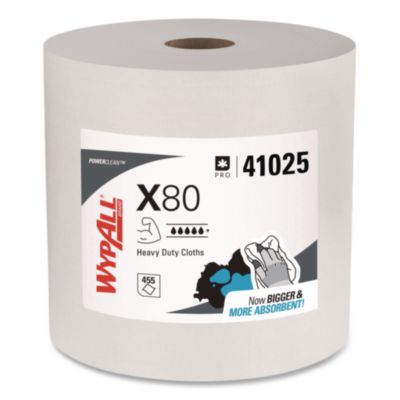 WypAll Power Clean X80 Heavy Duty Cloths, Jumbo Roll, 12.4 x 12.2, White, 455/Roll (41025)
