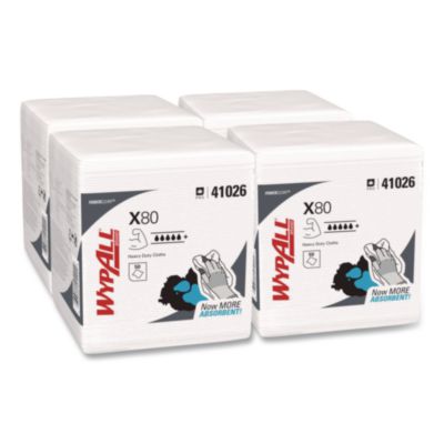 WypAll Power Clean X80 Heavy Duty Cloths, 1/4 Fold, 12.5 x 12, White, 50/Box, 4 Boxes/Carton (41026)