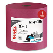 WypAll Power Clean X80 Heavy Duty Cloths, Jumbo Roll, Perforated,12.4 x 12.2, Red, 455 Wipers/Roll (41055)