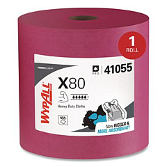 WypAll Power Clean X80 Heavy Duty Cloths, Jumbo Roll, Perforated,12.4 x 12.2, Red, 455 Wipers/Roll (41055)