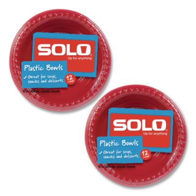 SOLO Party Plastic Premium Dinnerware, Bowl, 12 oz, Red, 24/Pack (CB1220202)