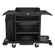 Rubbermaid Commercial Full-Size Housekeeping Cart, Plastic, 3 Shelves, 1 Bin, 24.4 x 62.4 x 49, Black (2202581)