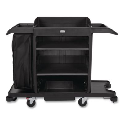 Rubbermaid Commercial Full-Size Housekeeping Cart, Plastic, 3 Shelves, 1 Bin, 24.4 x 62.4 x 49, Black (2202581)