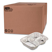 HFA Aluminum Oblong Container with Lid, 3 Compartments, 24 oz, 8.5 x 6.38 x 1.47, Silver, 250/Carton (204535250W)