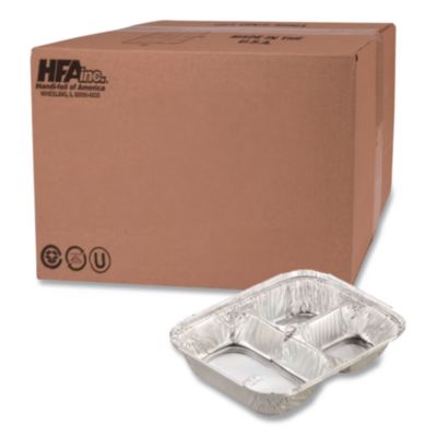 HFA Aluminum Oblong Container with Lid, 3 Compartments, 24 oz, 8.5 x 6.38 x 1.47, Silver, 250/Carton (204535250W)