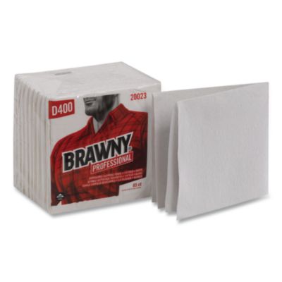 Brawny Professional Medium Duty Premium DRC 1/4 Fold Wipers, 1-Ply, 13 x 12.5, Unscented, White, 65/Pack (20023)