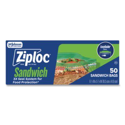 Ziploc Resealable Sandwich Bags, 6.5" x 5.88", Clear, 50/Box (383179BX)