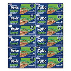 Ziploc Resealable Sandwich Bags, 6.5" x 5.88", Clear, 50 Bags/Box, 12 Boxes/Carton (383179)