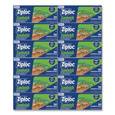 Ziploc Resealable Sandwich Bags, 6.5" x 5.88", Clear, 50 Bags/Box, 12 Boxes/Carton (383179)