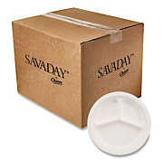 Chinet Paper Dinnerware, 3-Compartment Plate, 10.25" dia, White, 500/Carton (21204CT)