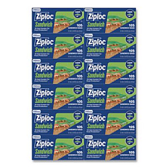 Ziploc Resealable Sandwich Bags, 6.5" x 5.88", Clear, 105 Bags/Box, 12 Boxes/Carton (383211)