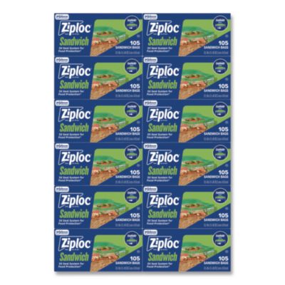 Ziploc Resealable Sandwich Bags, 6.5" x 5.88", Clear, 105 Bags/Box, 12 Boxes/Carton (383211)