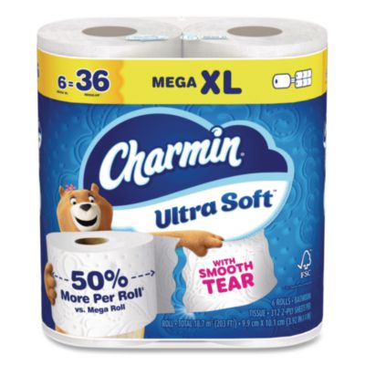 Charmin Ultra Soft Bathroom Tissue, Septic Safe, 2-Ply, White, 312 Sheets/Roll, 18 Rolls/Carton (19369)