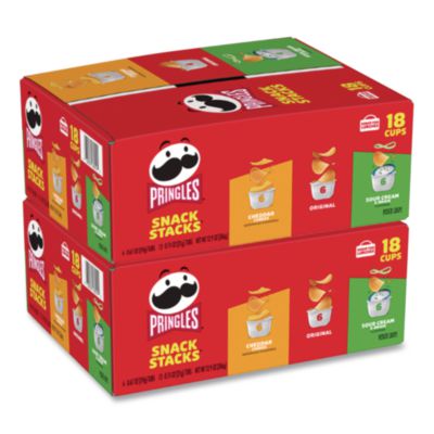 Pringles Potato Chips, Assorted, 0.67 oz Tub, 18 Tubs/Box, 2 Boxes/Carton (22000407)