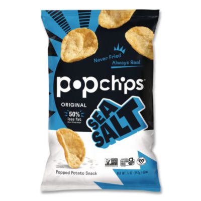 popchips Potato Chips, Sea Salt Flavor, 0.8 oz Bag, 24/Carton (71100)