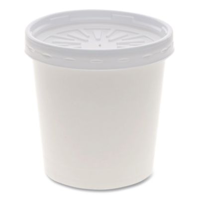 Pactiv Evergreen Paper Round Food Container and Lid Combo, 16 oz, 38" Diameter x 3.9" h, White, 250/Carton (D16RBLD)