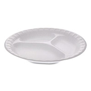 Pactiv Evergreen Placesetter Satin Non-Laminated Foam Dinnerware, 3-Compartment Plate, 9" dia, White, 500/Carton (0TH10011)