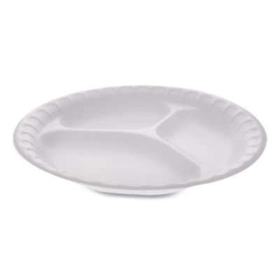 Pactiv Evergreen Placesetter Satin Non-Laminated Foam Dinnerware, 3-Compartment Plate, 9" dia, White, 500/Carton (0TH10011)