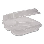 Pactiv Evergreen ClearView SmartLock Hinged Lid Container, 3 Compartments, 5 oz/14 oz, 8.2 x 8.3 x 2,9, Clear, Plastic, 200/Carton (YCI81123)