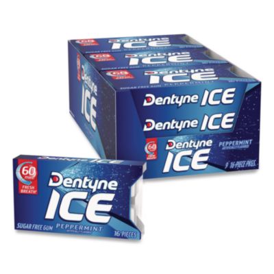 Dentyne Ice Sugarless Gum, Peppermint Flavor,16 Pieces/Pack, 9 Packs/Box (3125400)