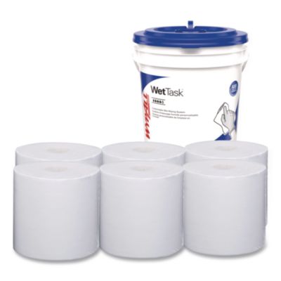 WypAll Power Clean Wipers for Solvents WetTask Customizable Wet Wiping System, 6 x 12, Unscented, 95/Roll, 6 Rolls/1 Bucket/Carton (0600104)