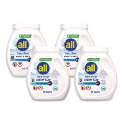 All MIGHTY PACS Free Clear HE Laundry Detergent, 80 Pods/Tub, 4 Tubs/Carton (47508)