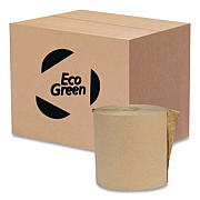 Eco Green Recycled Hardwound Paper Towels, 1-Ply, 8" x 600 ft, 1.6 Core, Kraft, 12 Rolls/Carton (EK6016)