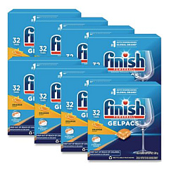 FINISH Dish Detergent Gelpacs, Orange Scent, Box of 32 Gelpacs, 8 Boxes/Carton (81053CT)