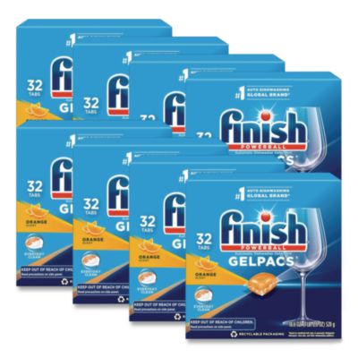 FINISH Dish Detergent Gelpacs, Orange Scent, Box of 32 Gelpacs, 8 Boxes/Carton (81053CT)