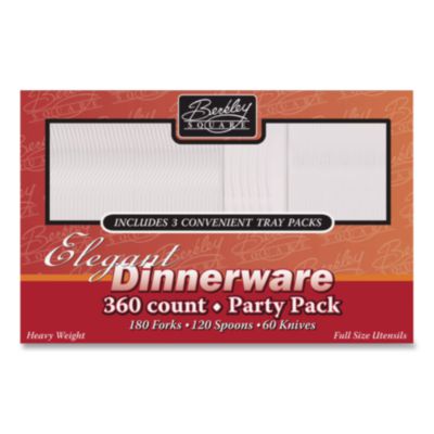 Berkley Square Heavyweight Party Pack, Heavyweight, Fork/Knife/Spoon, Plastic, Clear, 360/Pack (1088008)