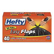 Hefty Easy Flaps Trash Bags, Tie-Flap, 30 gal, 0.85 mil, 30" x 33", Black, 40 Bags/Box, 6 Boxes/Carton (E27744CT)