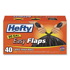 Hefty Easy Flaps Trash Bags, Tie-Flap, 30 gal, 0.85 mil, 30" x 33", Black, 40 Bags/Box, 6 Boxes/Carton (E27744CT)