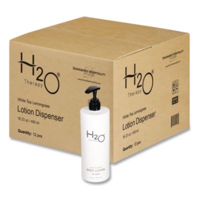 Diversified Hospitality Solutions H2O Therapy Body Lotion Air Pump, 16.23 oz Bottle, White Tea and Lemongrass Scent, 12/Carton (259836)