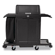 Rubbermaid Commercial Housekeeping Cart with Hood and Doors, Plastic, 4 Shelves,1 Bin, 24.4 x 62.4 x 56.9, Black (2202587)